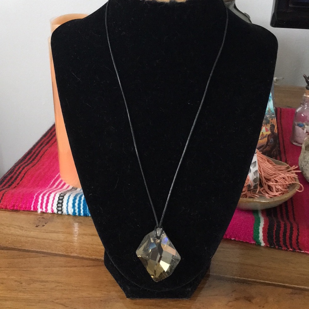 Sterling Leather Swarovski Elements Necklace - image 1